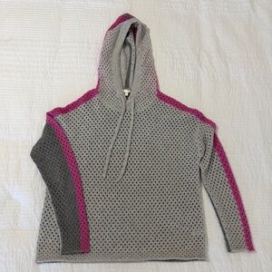 Lisa Todd Merino Wool & Cashmere Hooded Sweater | XS | Open Knit Contrast Stripe